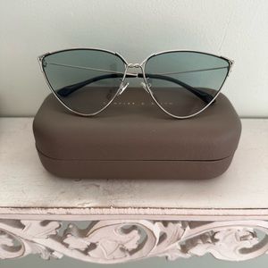 Charles & Keith Wide Cat Eye Sunglasses - Blue Tint/Silver Frame